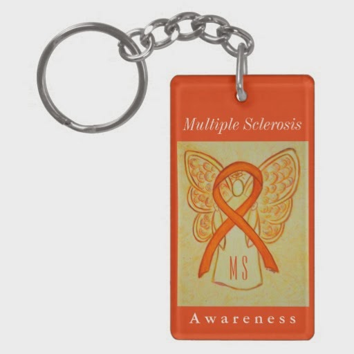 MS Awareness Ribbon Orange Multiple Sclerosis Angel Custom Keychain Pendants