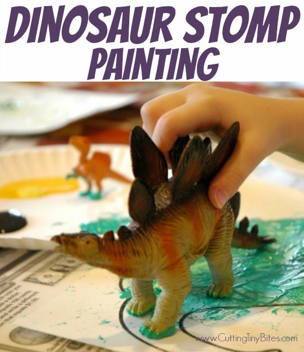 Dinosaur Stomp Painting- Process art painting for toddlers, preschoolers, or older children. Great for dinosaur lovers or a Pre-K theme unit!