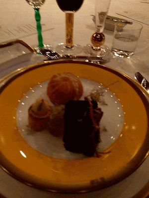 Gravy being poured over the roasted veal main course at Stadshuskällaren Restaurang. The same dish was served at the 2015 Nobel Prize dinner at the Stockholm City Hall