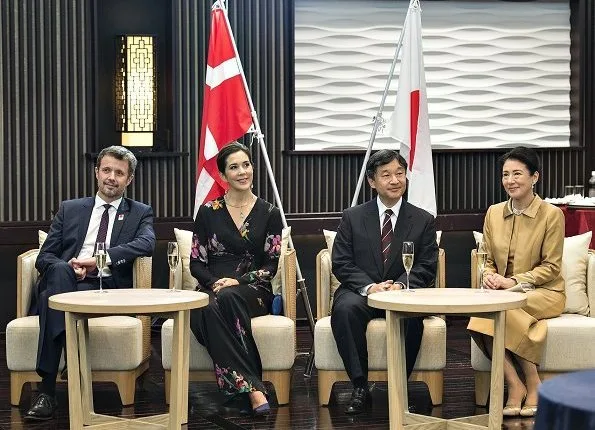 Frederik, Crown Princess Mary, Crown Prince Naruhito, Crown Princess Masako. Erdem Lily-print jersey gown