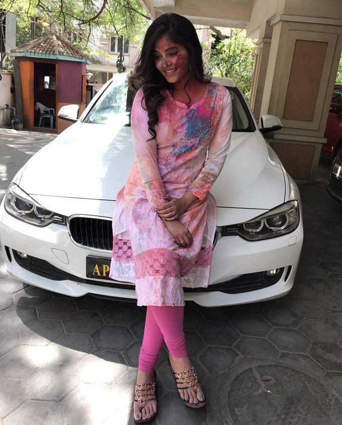 Actress Anjali Holi Celebrations Photos In White Dress