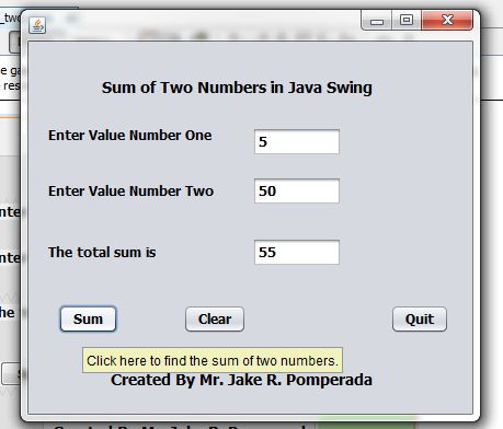 addition program in java using swing