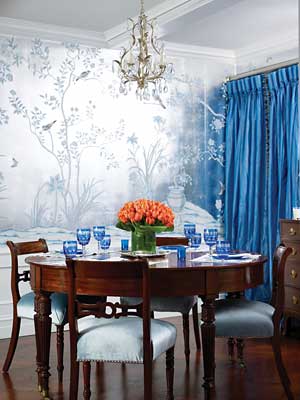 Blue de Gournay and Gracie Wallpapered Dining Rooms - The Glam Pad