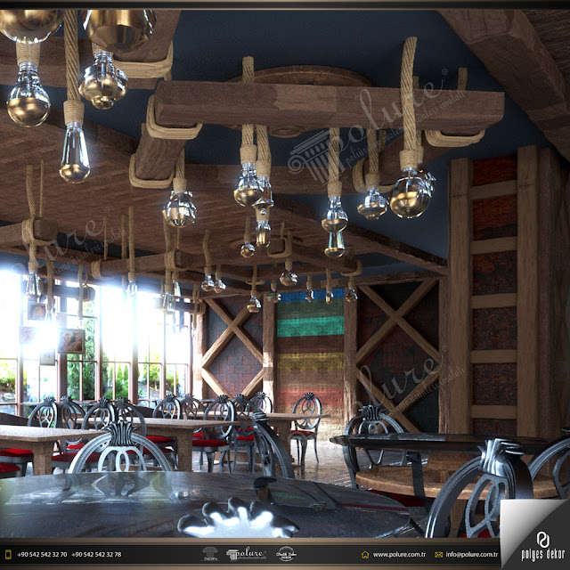 Rustik Dekorasyon Ahşap Görünümlü Kafe | Polyes Dekor