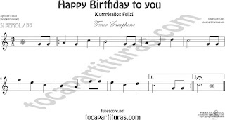  Soprano Sax y Saxo Tenor Partitura de Happy birthday to you (Cumpleaños Feliz) Sheet Music for Soprano Sax and Tenor Saxophone Music Scores