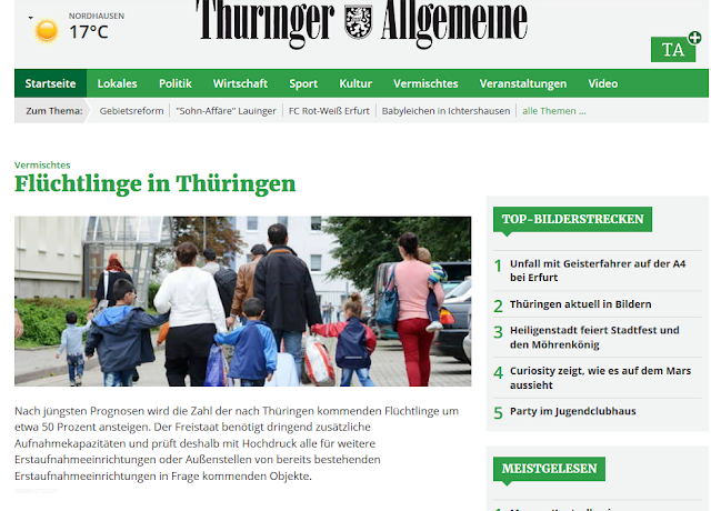 Flüchtlingszahl in Thüringen wird sich um 50 Prozent erhöhen.