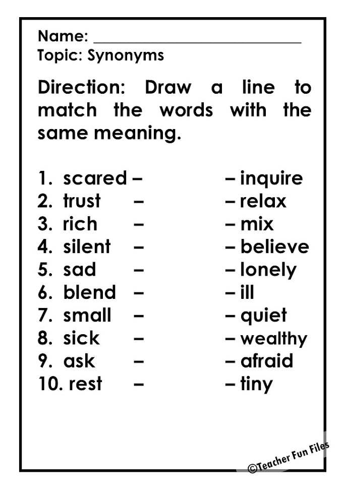 Synonym Worksheets