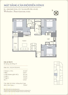 Chung cư Royal city 94m2, 103m2, 112m2, 115m2