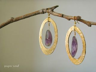Amethyst+golden+earrings+orecchini+ametista+dorato+paper jewel