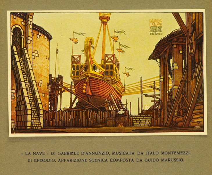 Guido Marussig's set design for the 3rd Episode of La Nave for the premiere at La Scala in 1918