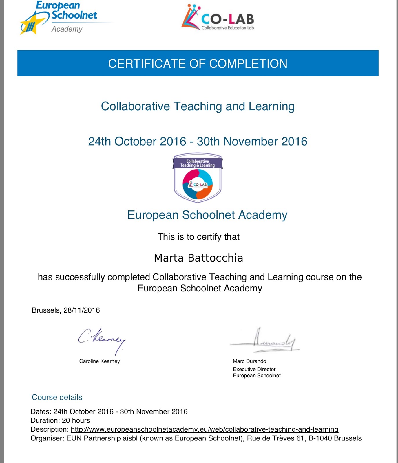 Collaborative teaching and learning course