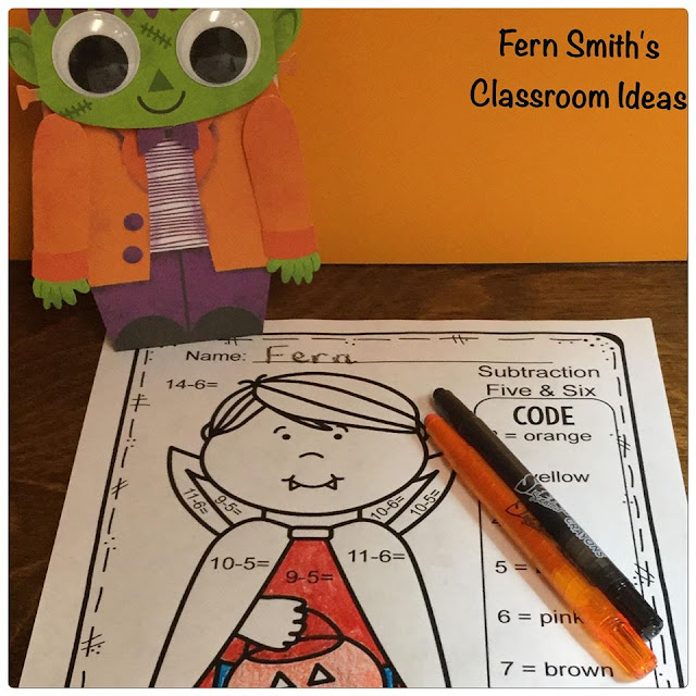 Fern Smith's Classroom Ideas Color By Numbers Halloween Costumed Kids Addition and Subtraction Bundle at TpT.