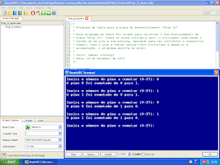 Programa de teste a correr no terminal do SimpleIDE.