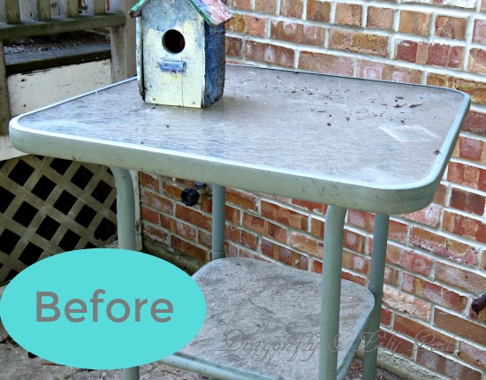 Tired Before Green Outdoor Bar Height Table with worn out Bird house
