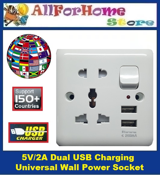 ALL FOR HOME STORE Multi Socket Adapter + 2 universal Charging USB port