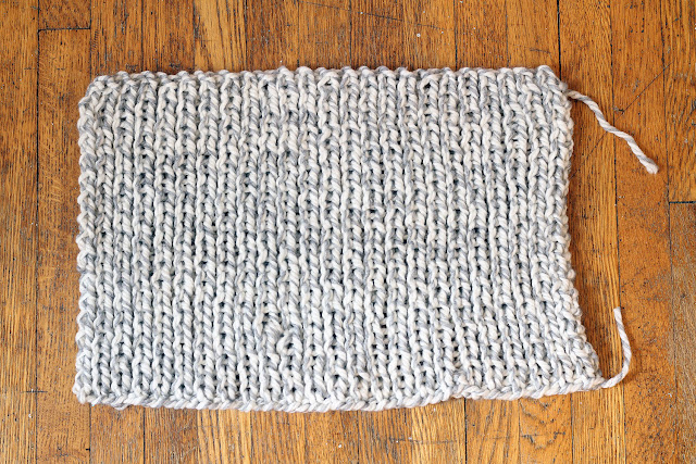 All you need to knit is a large rectangle, & you're almost done with your hat!