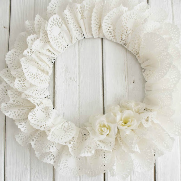 Valentines Heart Doily Wreath