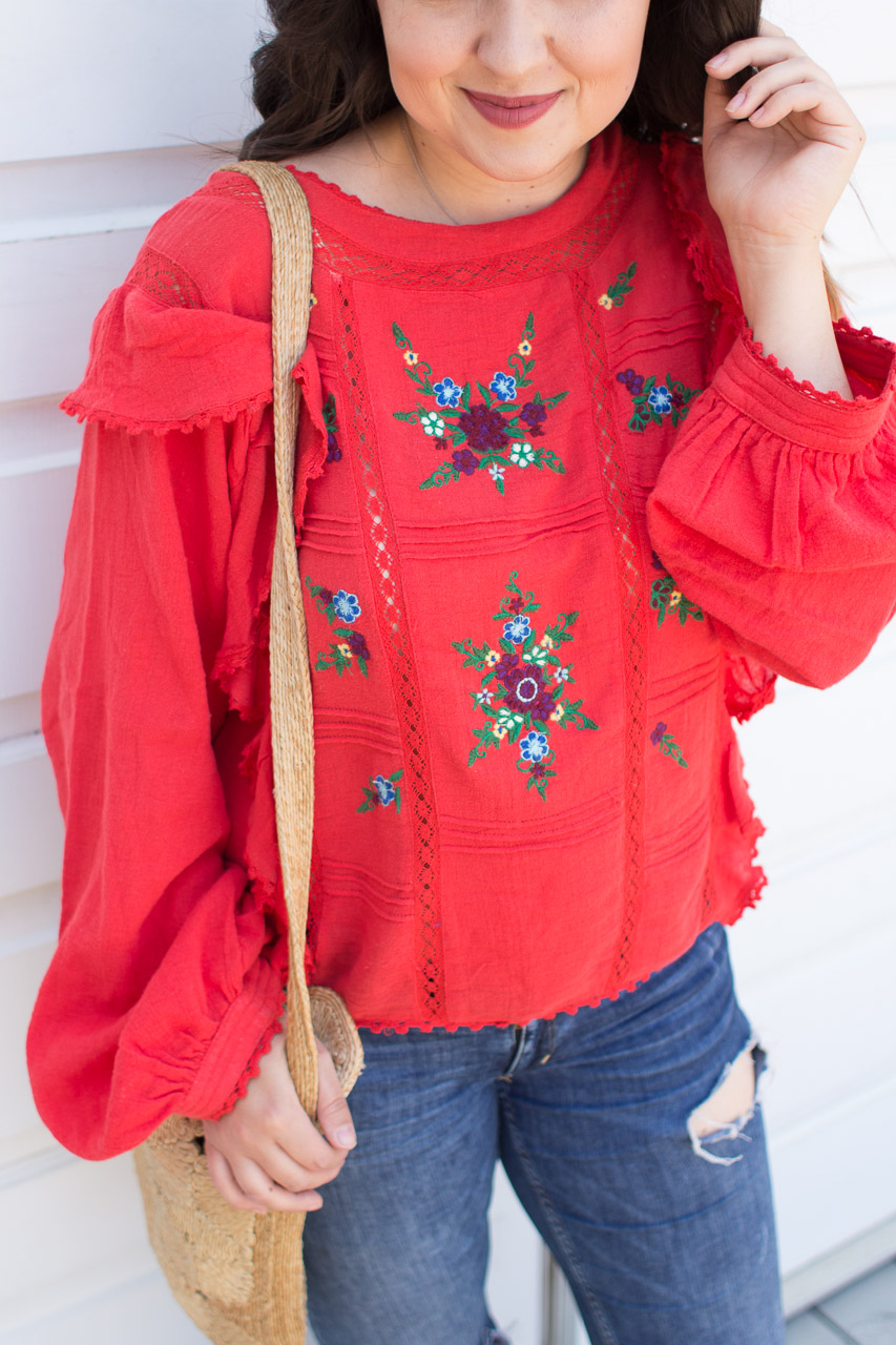 Free People Embroidered Blouse