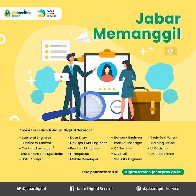 Lowongan Kerja Pusat Layanan Digital, Data, dan Informasi Geospasial Diskominfo Jabar Lowongan Kerja Pusat Layanan Digital, Data, dan Informasi Geospasial Diskominfo Jabar