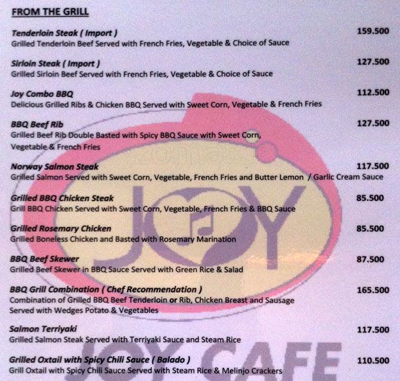 Harga Menu Joy Cafe & Resto Kelapa Gading Restoran Italia