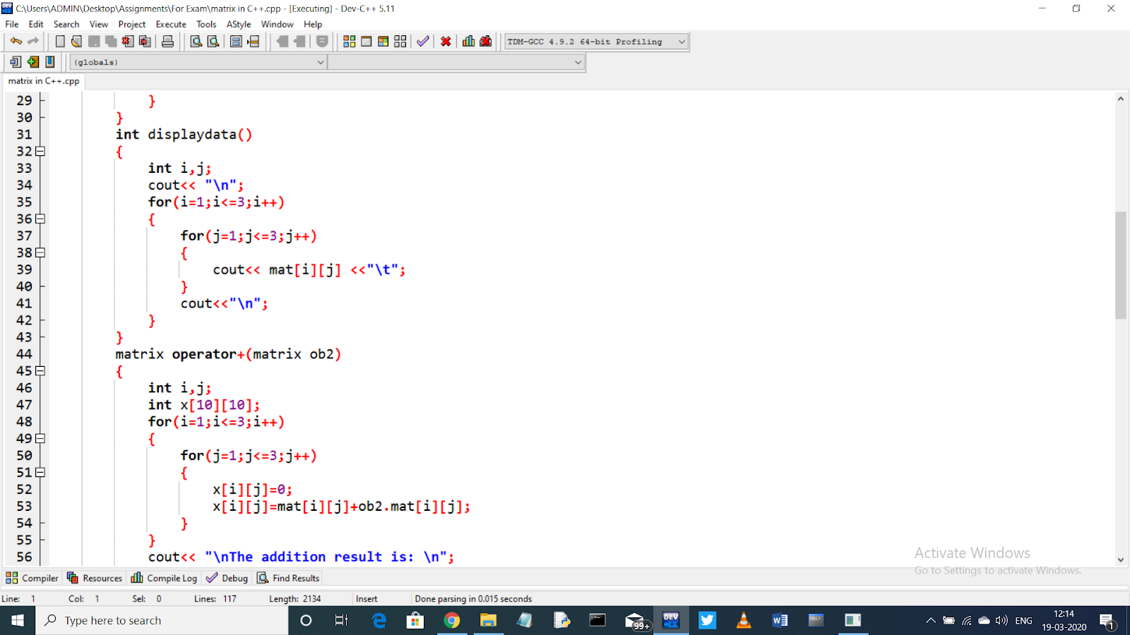 3x3 Matrix addition and multiplication in C++