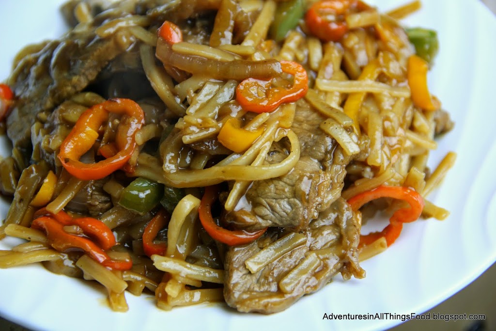 Adventures in all things food Beef and Peppers over Rice Noodles
