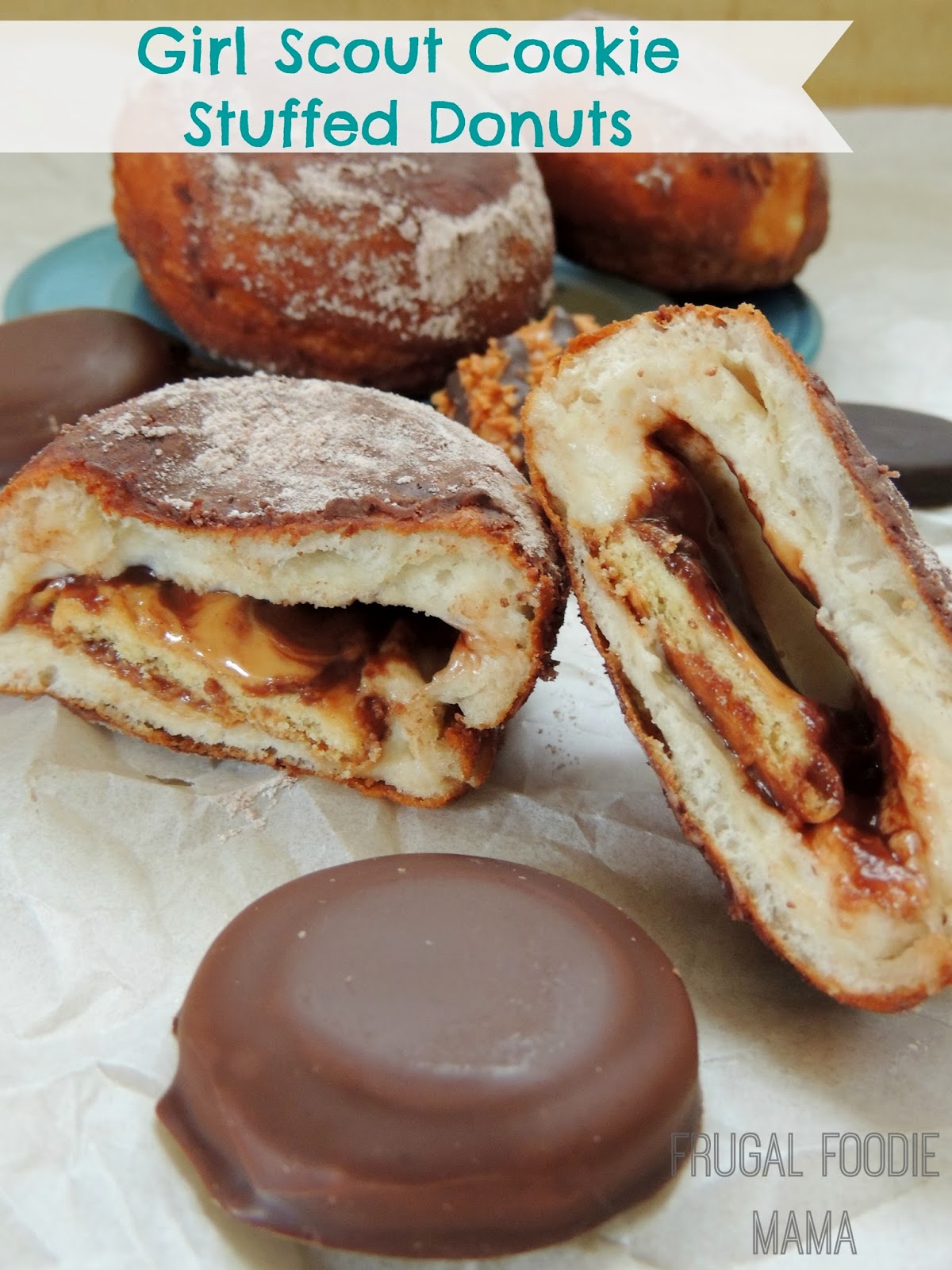 You only need 5 ingredients & just 20 minutes to make these decadent & easy to make Girl Scout Cookie Stuffed Donuts.