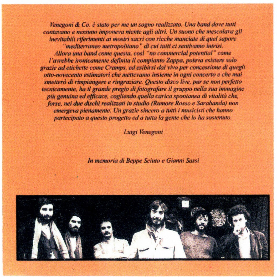 VERSO LA STRATOSFERA Venegoni & Co. in concert 1978/79 Rumore Rosso