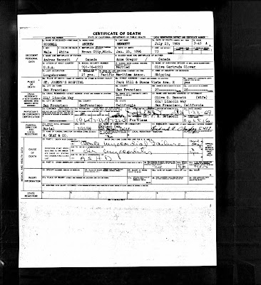Climbing My Family Tree: Death Certificate for Russell Andrew Bennett, dd. 23 July 1969