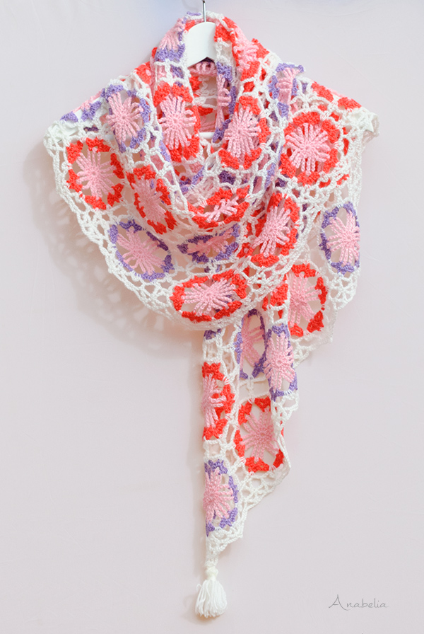 Hexagonal motif crochet shawl - pattern by Anabelia Craft Design