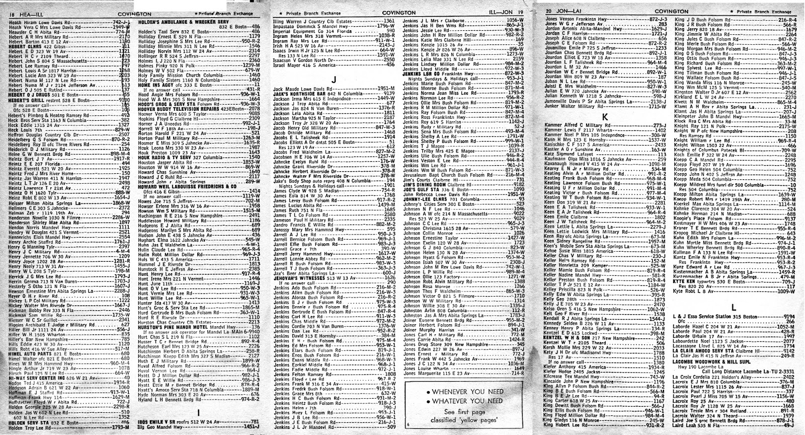 Tammany Family Covington Area 1959 Phone Book Part Two