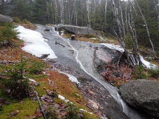 Abandoned McFarland Path waterfall ledges on Sargent Mountain in Acadia, Maine