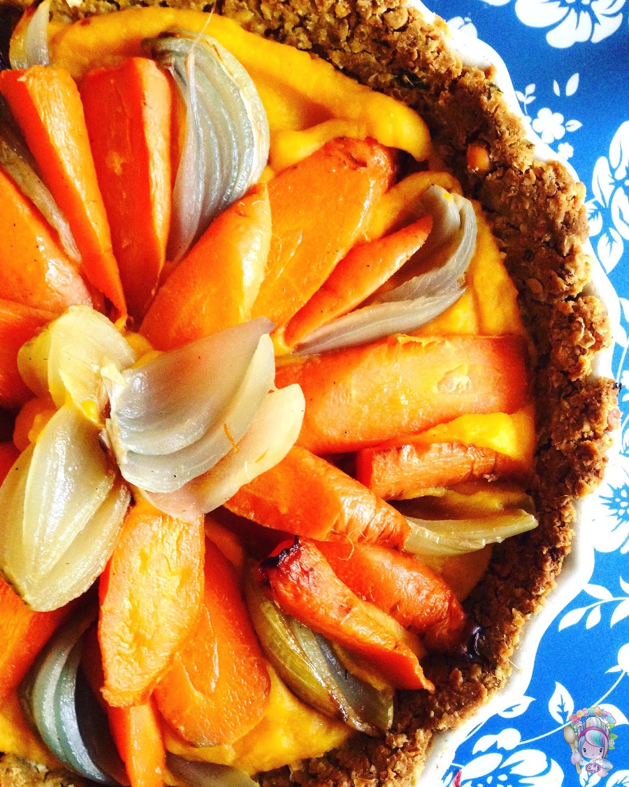 Rainbow Chef Roasted Carrot, Red Onion & Sweet Potato Tart with a