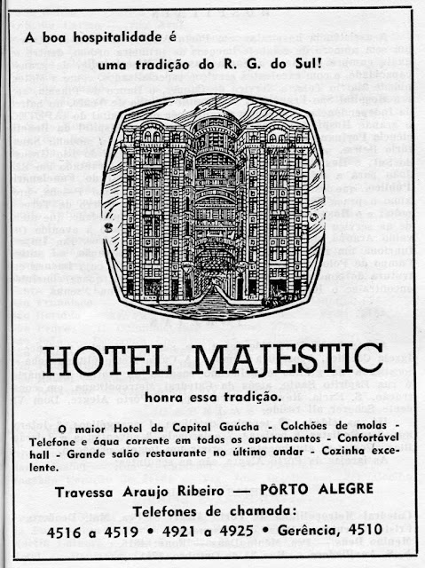 Propaganda do Hotel Majestic, de Porto Alegre, veiculada em 1955.