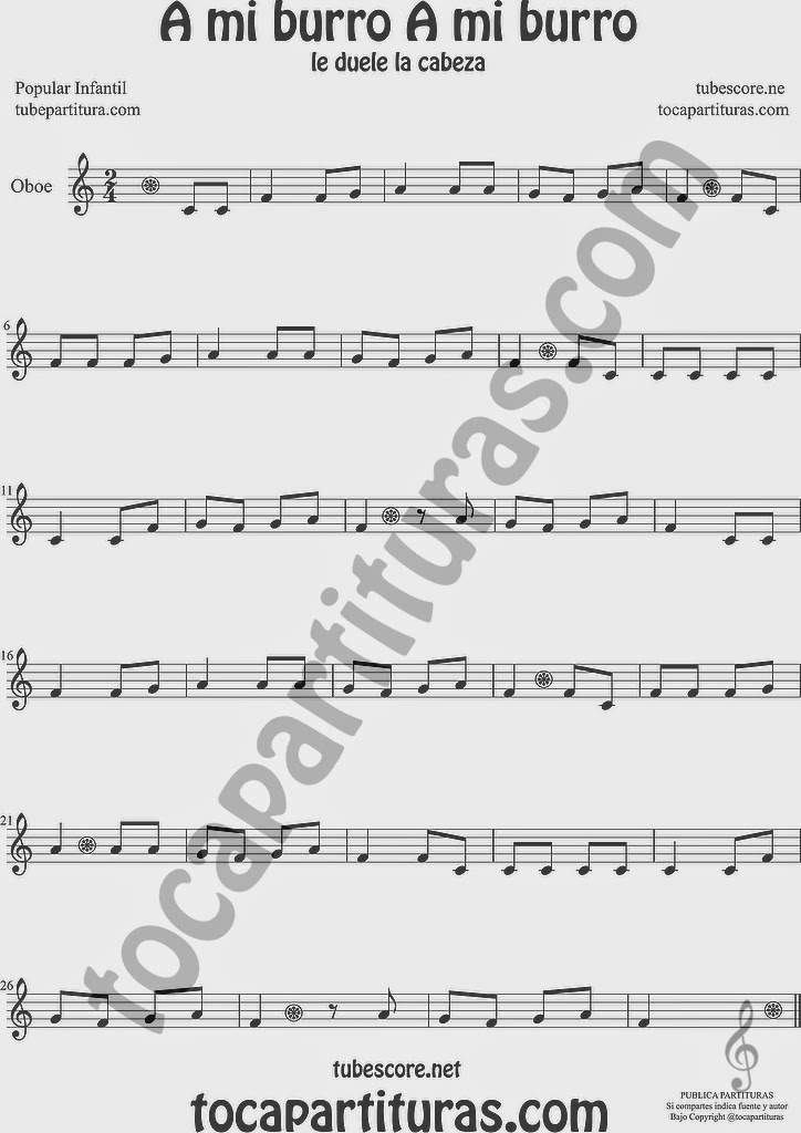  A mi Burro A mi Burro Partitura de Oboe Sheet Music for Oboe Music Score