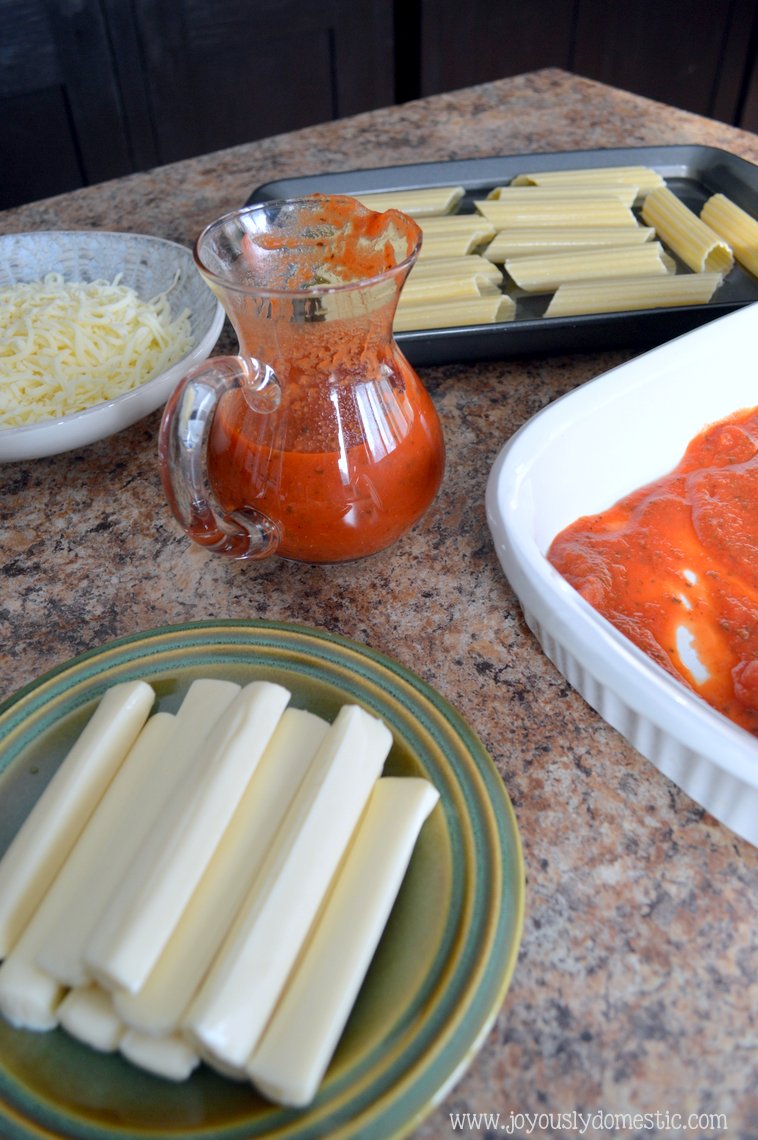 Joyously Domestic Easy Weeknight String CheeseStuffed Manicotti