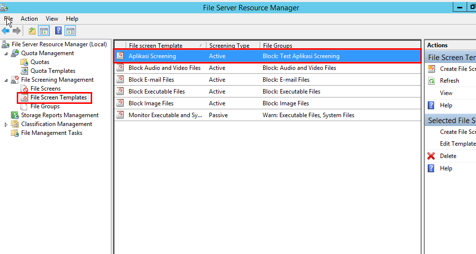 CARA MENGKONFIGURASI FILE SCREENING PADA FILE SERVER RESOURCE MANAGER