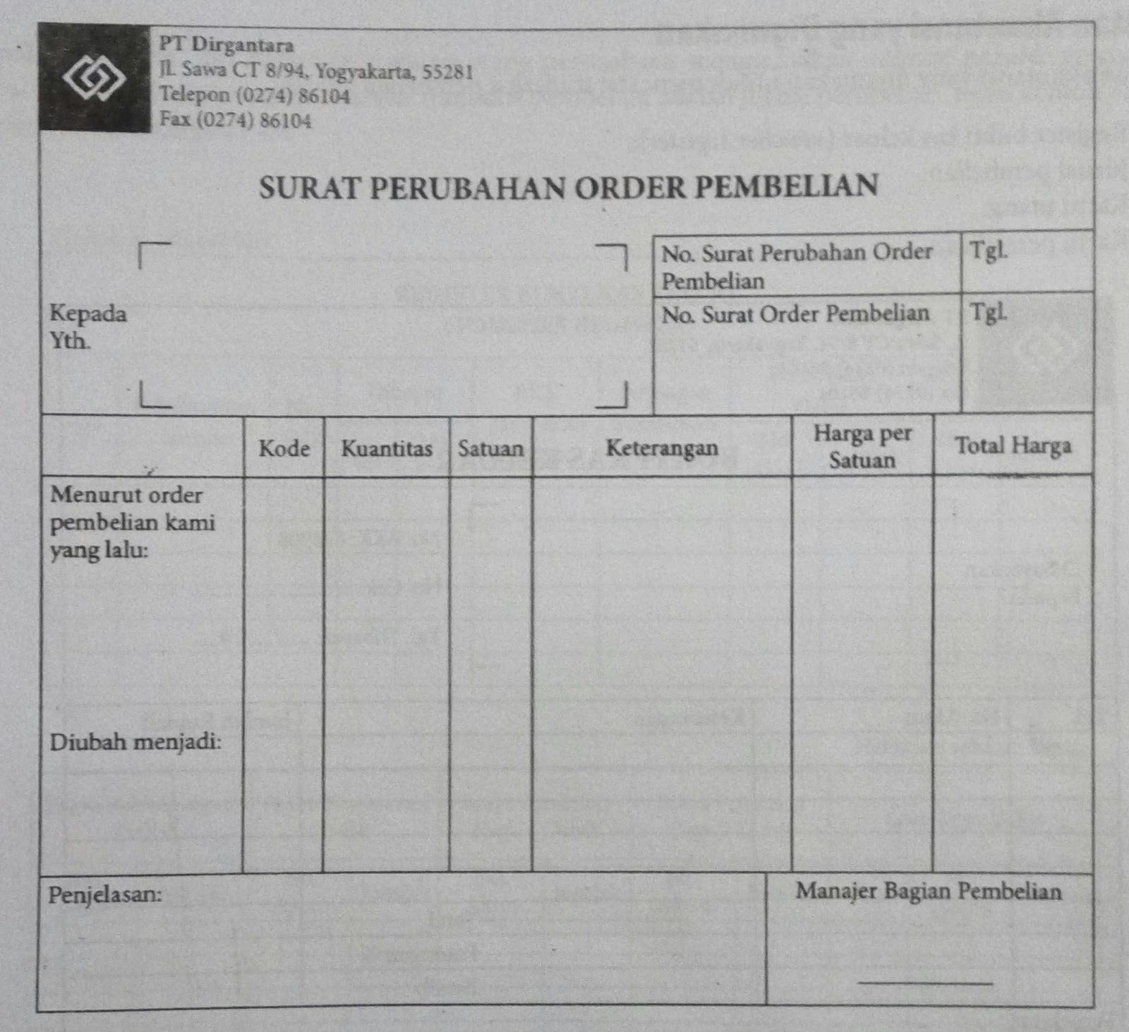 Surat Order Pembelian Suratmenyuratnet