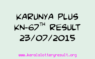 Karunya Plus KN 67 Lottery Result 23-7-2015