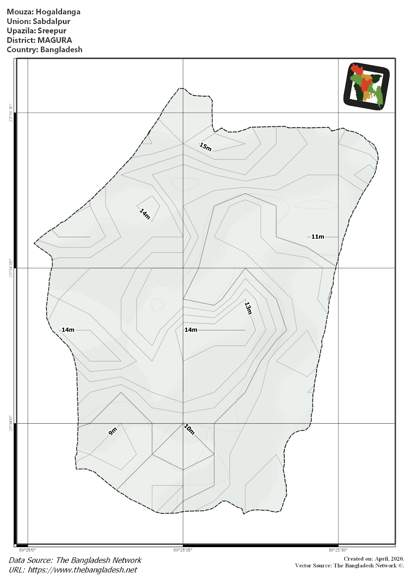 Map of Hogaldanga Mouza of Sreepur Upazila, MAGURA, Bangladesh.