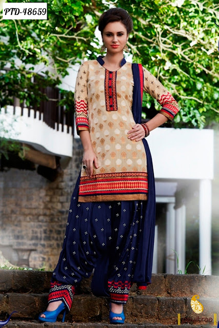 blue jacquard punjabi patiala salwar suit fashion online shopping in discount offer deal and sale at pavitraa.in