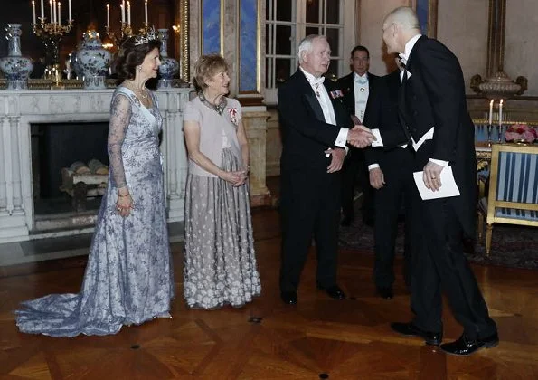 King Carl Gustaf, Queen Silvia, Prince Carl Philip, Princess Sofia, Princess Madeleine, Christopher O´Neill, David Johnston, Sharon Johnston attend the state banquet at Royal palece
