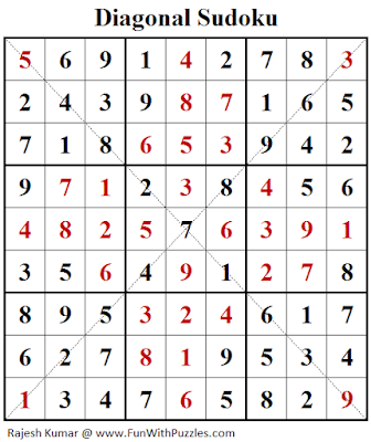 Diagonal Sudoku (Fun With Sudoku #242) Puzzle Answer