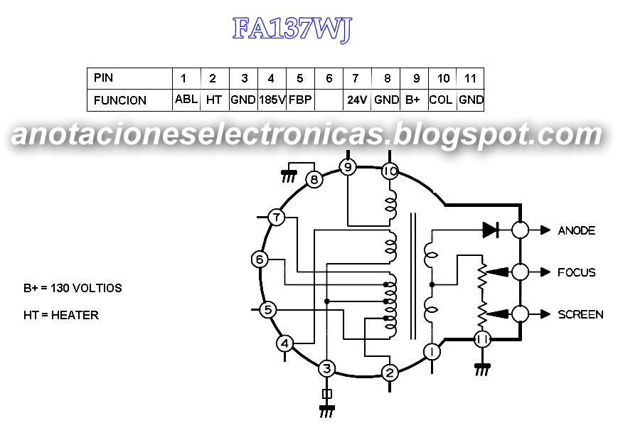 Pinout Flyback FA137WJ Anotaciones Electrónicas // Apuntes y datos