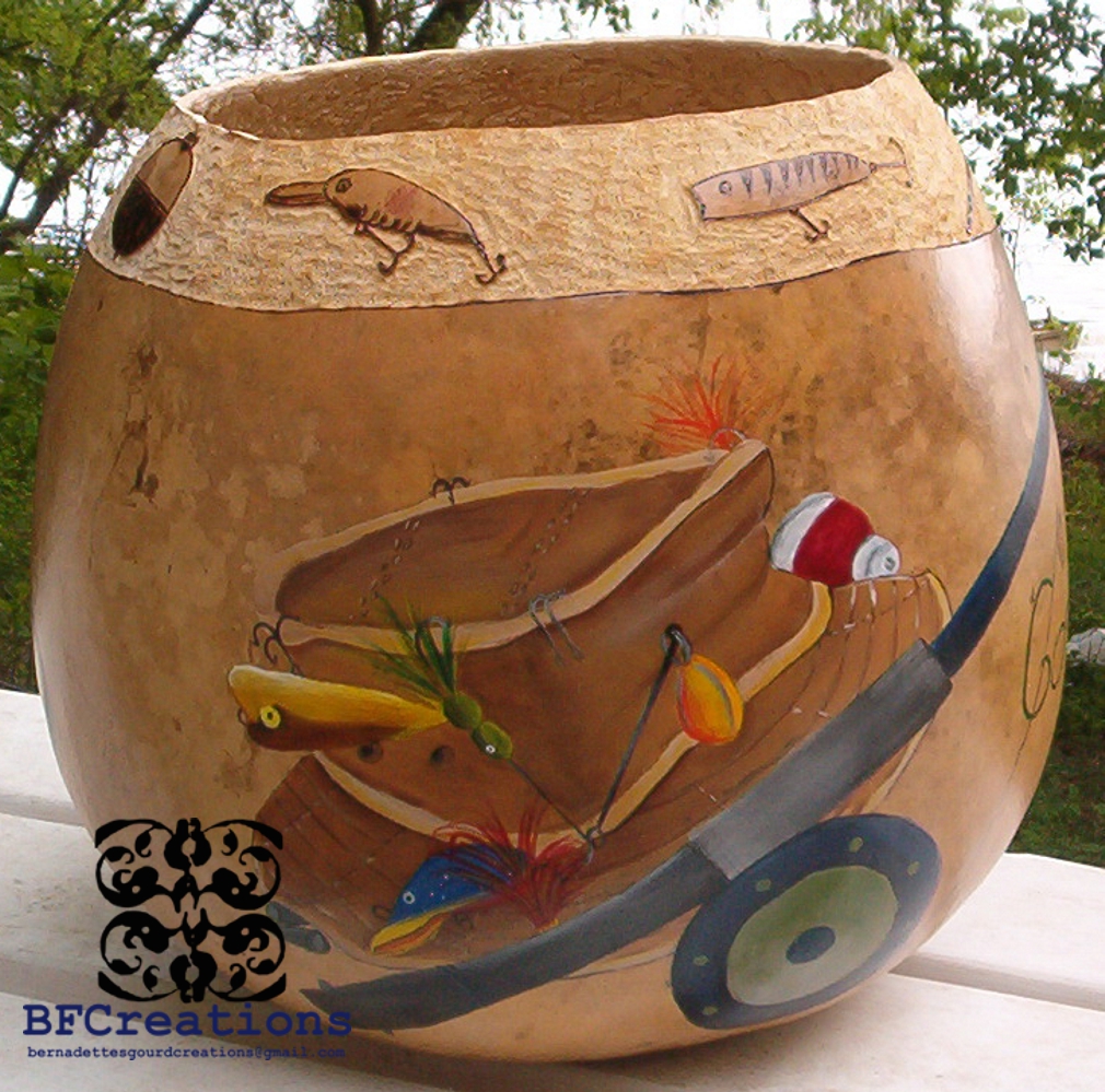 Bernadette's Gourd Creations Gone Fishin' in Michigan Carved and