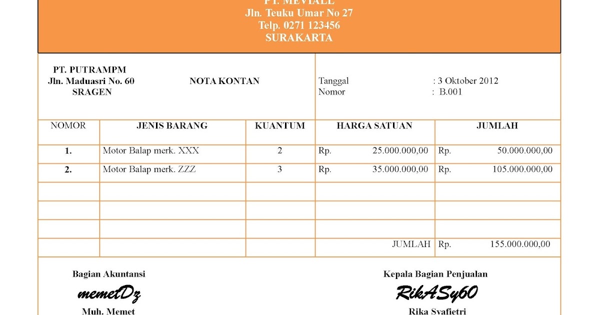 Contoh Nota Pembelian Materai Modif P