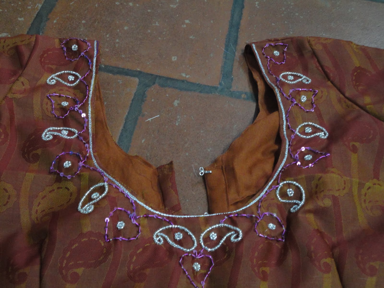 aari zardosi beads embroidery Blouse back neck