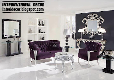 luxury living room furniture - luxury purple sofa and chair silver legs