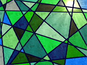 Muster Mosaik Buntglasoptik blau grün