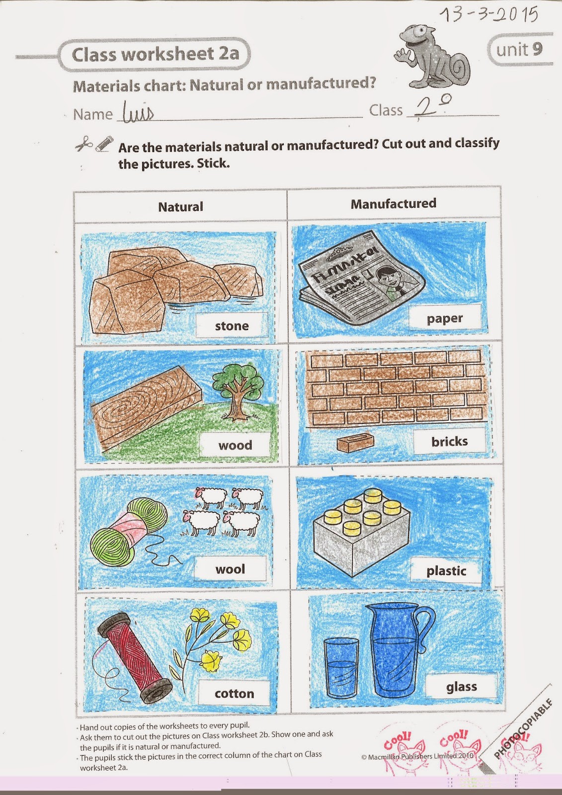 El cuaderno del maestro Materials chart Natural or manufactured?